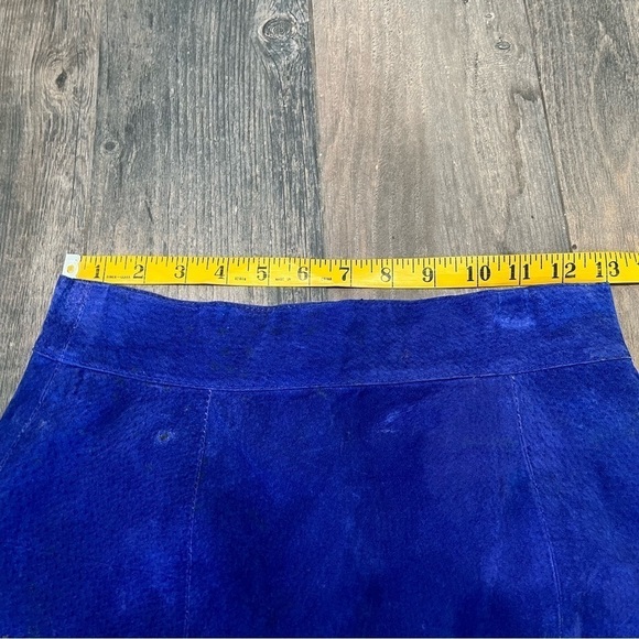 Don’t Stop Blue Suede Leather Mini Skirt High Waisted Sz 6 Y2K 80’90’s vintage - Picture 5 of 10